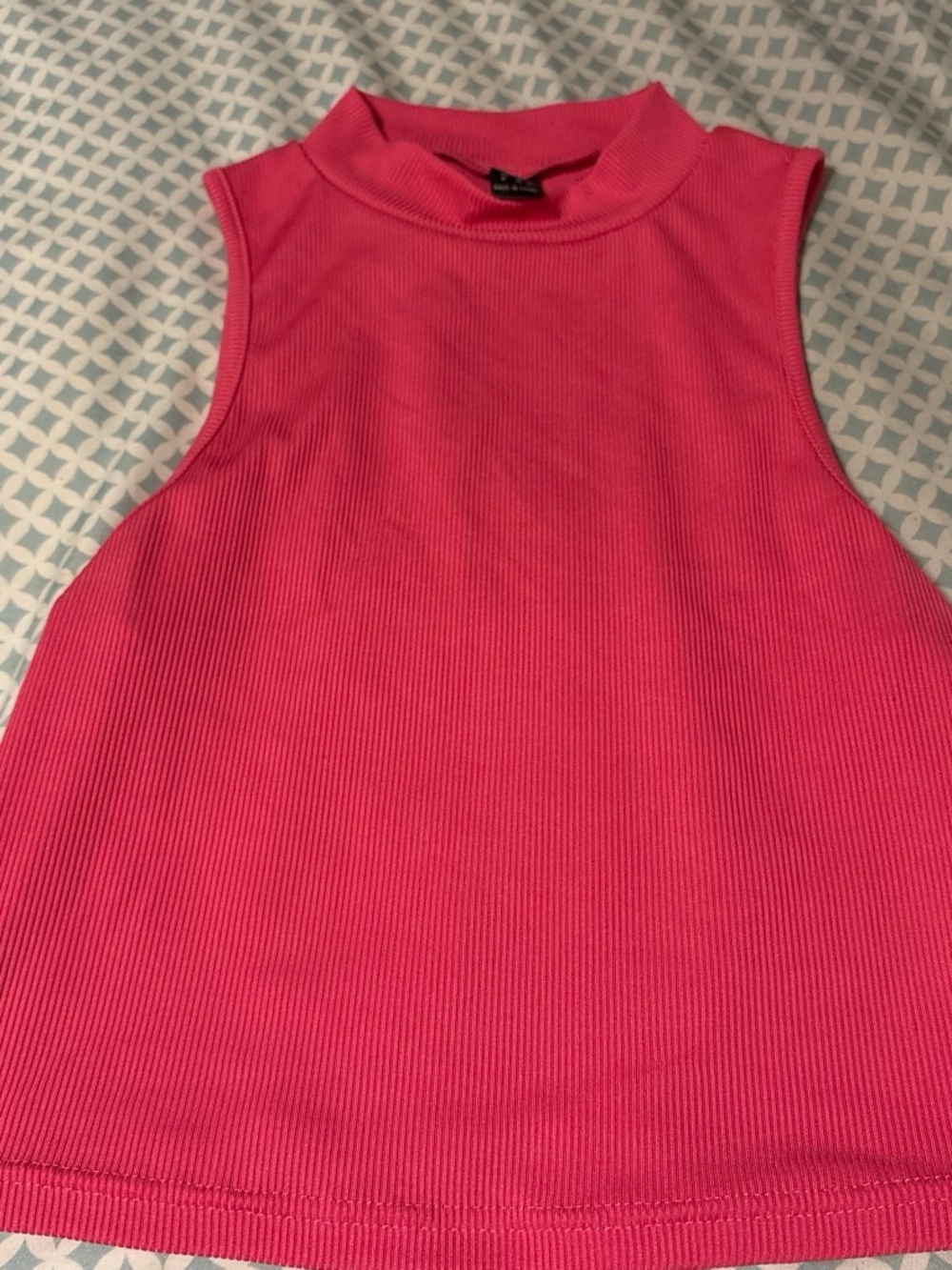 SHEIN Ribbed Mock Neck Tank Top - Hot Pink